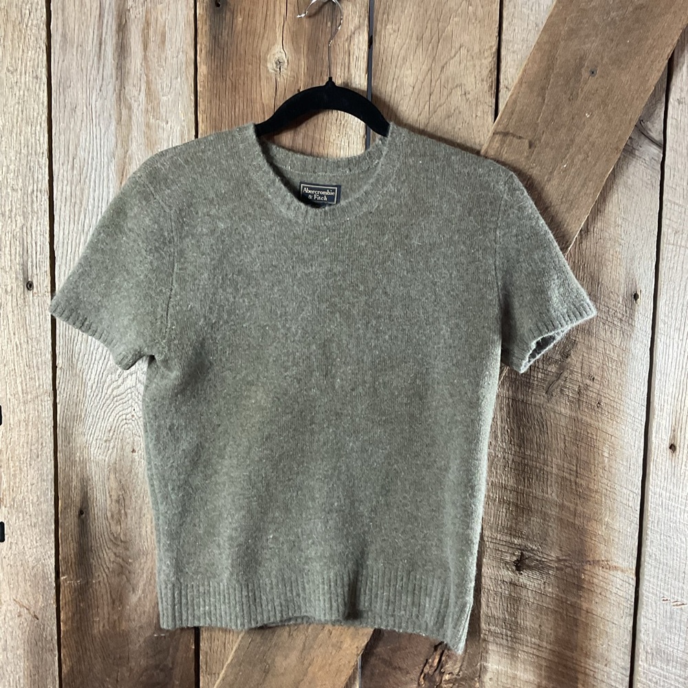 Abercrombie & Fitch Lambswool & Rabbit Hair Blend Olive Green Short SleeveSize M - Picture 2 of 5